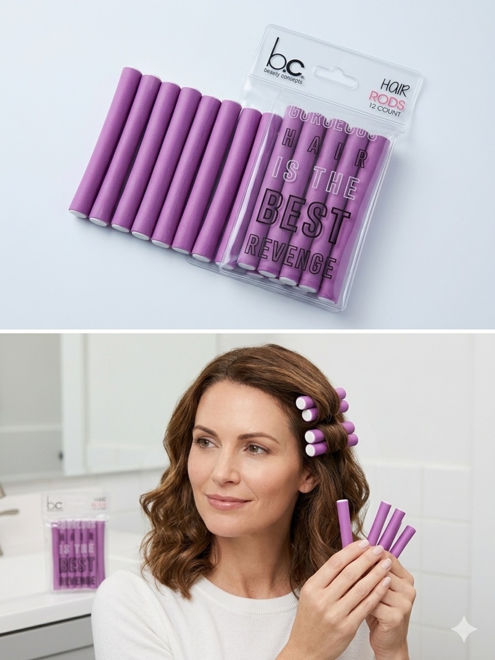 NWT Beauty Concepts 12pc Purple Flexi Rods Heatless Hair Curling Tools